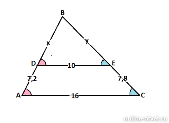 Найдите x треугольник. Треугольник АВС де параллельно АС ад 7.2. В треугольнике АВС де параллельно АС. Треугольник АВС параллельная де. De параллельно AC.
