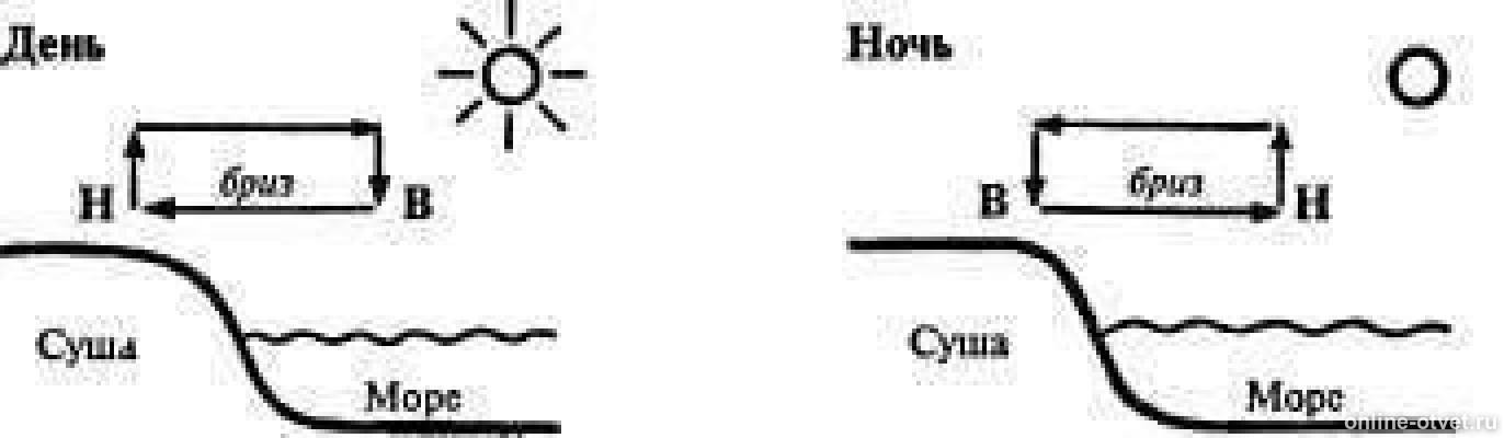 Что обозначает слово бриз. Схема дневного и ночного бриза. Схема образования дневного и ночного бриза. Схема дневного бриза 6 класс. Схема образования бриза и Муссона.