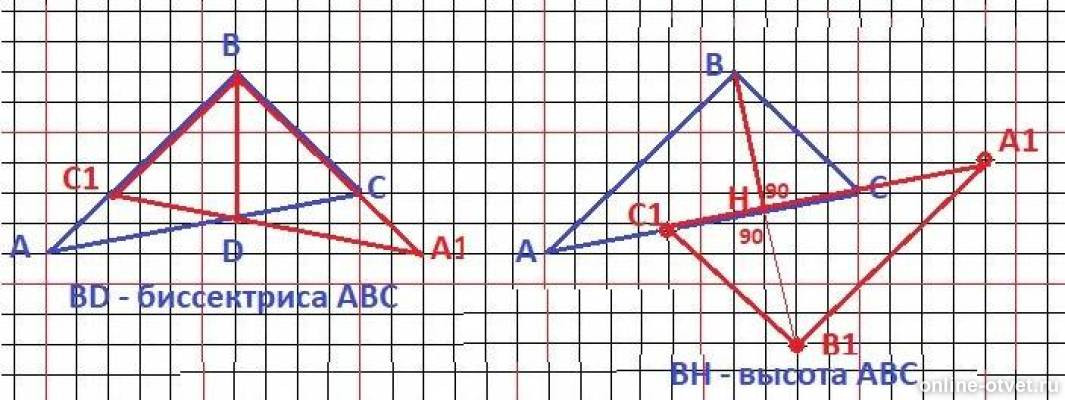 Образ треугольника авс. Симметрия относительно биссектрисы. Построить симметричный треугольник относительно биссектрисы. Начертить треугольник при симметрии относительно его биссектрисы. Построение симметричного треугольника относительно биссектрисе.