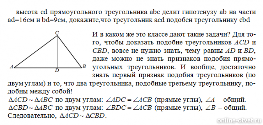 Высота бд прямоугольного треугольника абс. Высота СД прямоугольного треугольника АВС делит гипотенузу АВ. Прямоугольный треугольник с высотой СД. Треугольник ABC С высотой CD. Задачи на высоту из прямого угла.