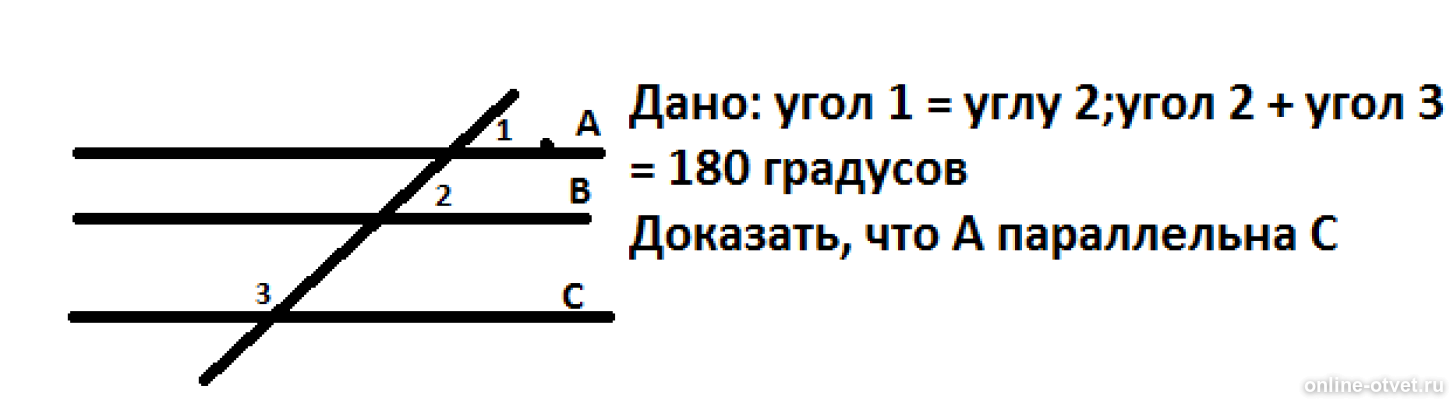 Прямые b и c параллельны. Угол 1 угол2 доказательство. Дано: угол 1 + угол 2= 180 градусов. Угол 1 угол 2 180, угол 2 угол 3. Угол 1 + угол 3 равен 180.