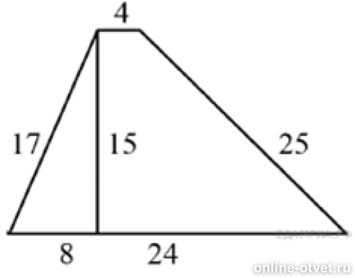 Площадь трапеции изображенной на рисунке огэ. Найдите площадь трапеции изображённой на рисунке 17 4 25 24 8 15. Найдите площадь трапеции изображённой на рисунке 17 4 25 24. 4. Найдите площадь трапеции, изображённой на рисунке.. 17 Найдите площадь трапеции изображённой на рисунке.