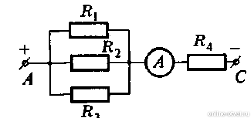 В цепи изображенной на рисунке амперметр показывает силу тока 1а